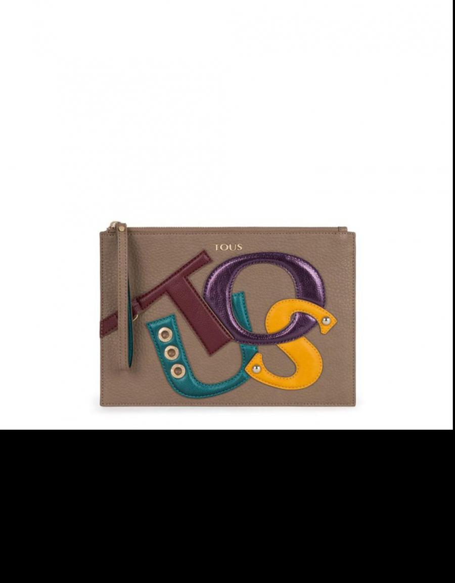 TOUS Clutch Patch Logo Taupe