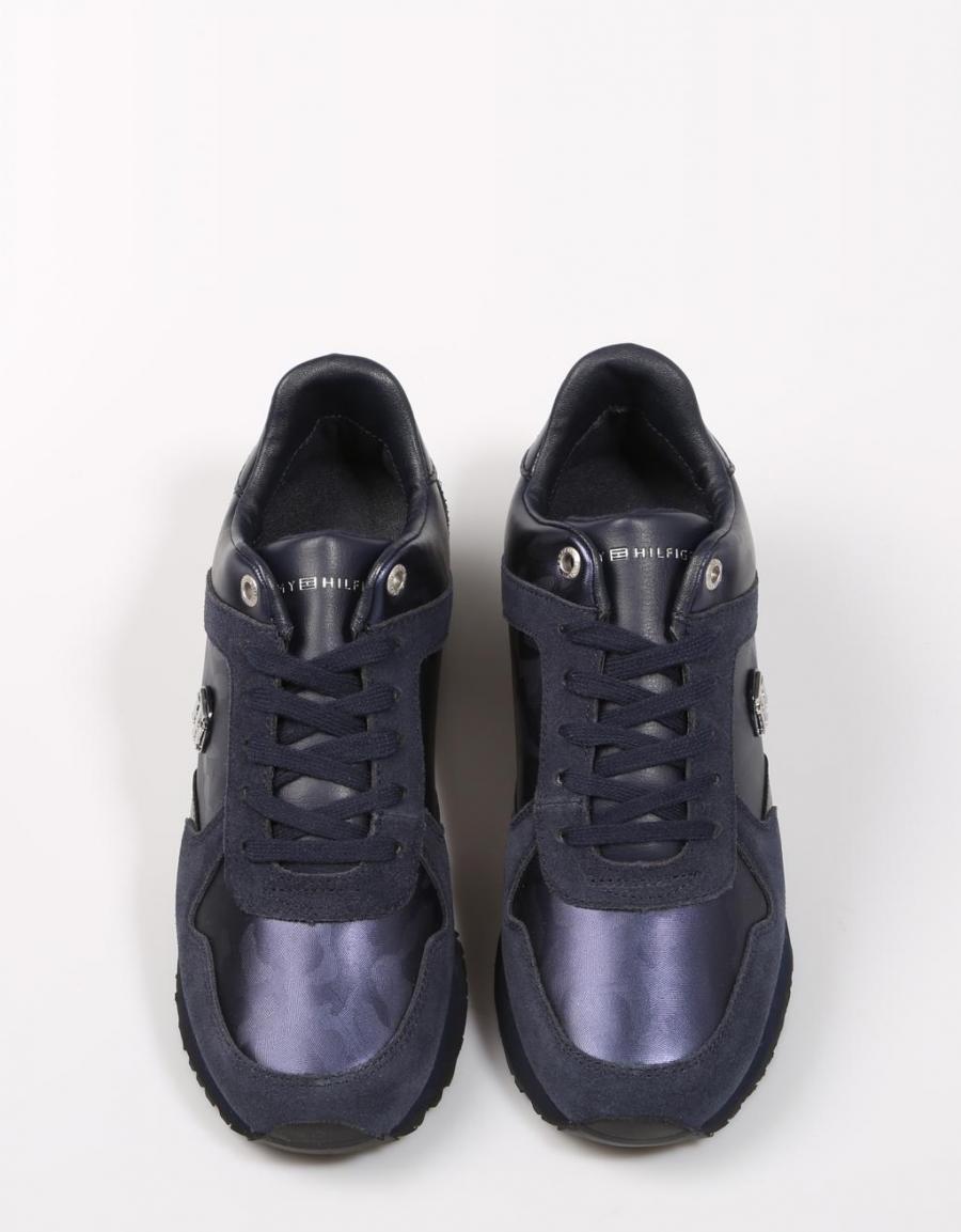 TOMMY HILFIGER Camo Metallic Wedge Sneaker Navy Blue