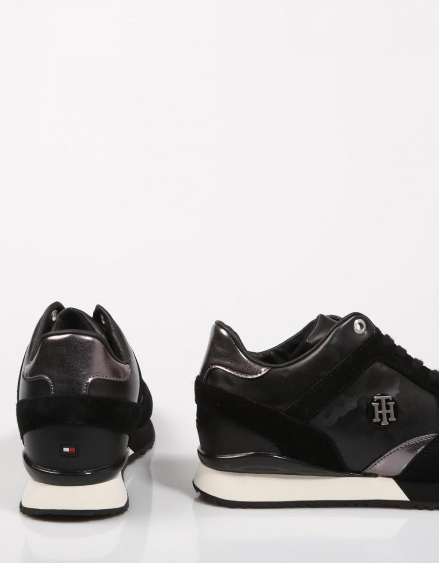 TOMMY HILFIGER Camo Metallic Wedge Sneaker Noir