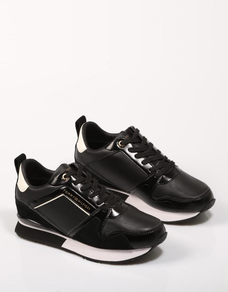 TOMMY HILFIGER Leather Wedge Sneaker Preto