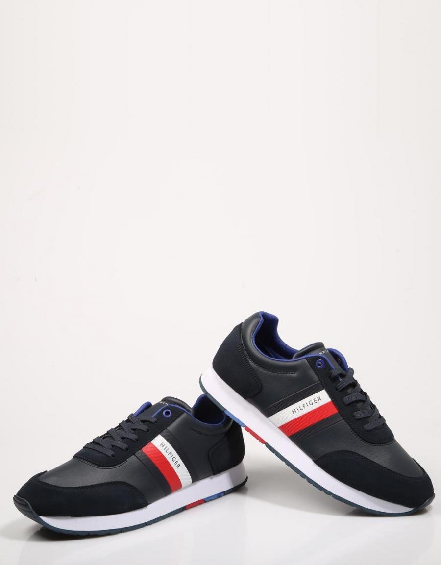 TOMMY HILFIGER Corporate Leather Flag Runner Navy Blue
