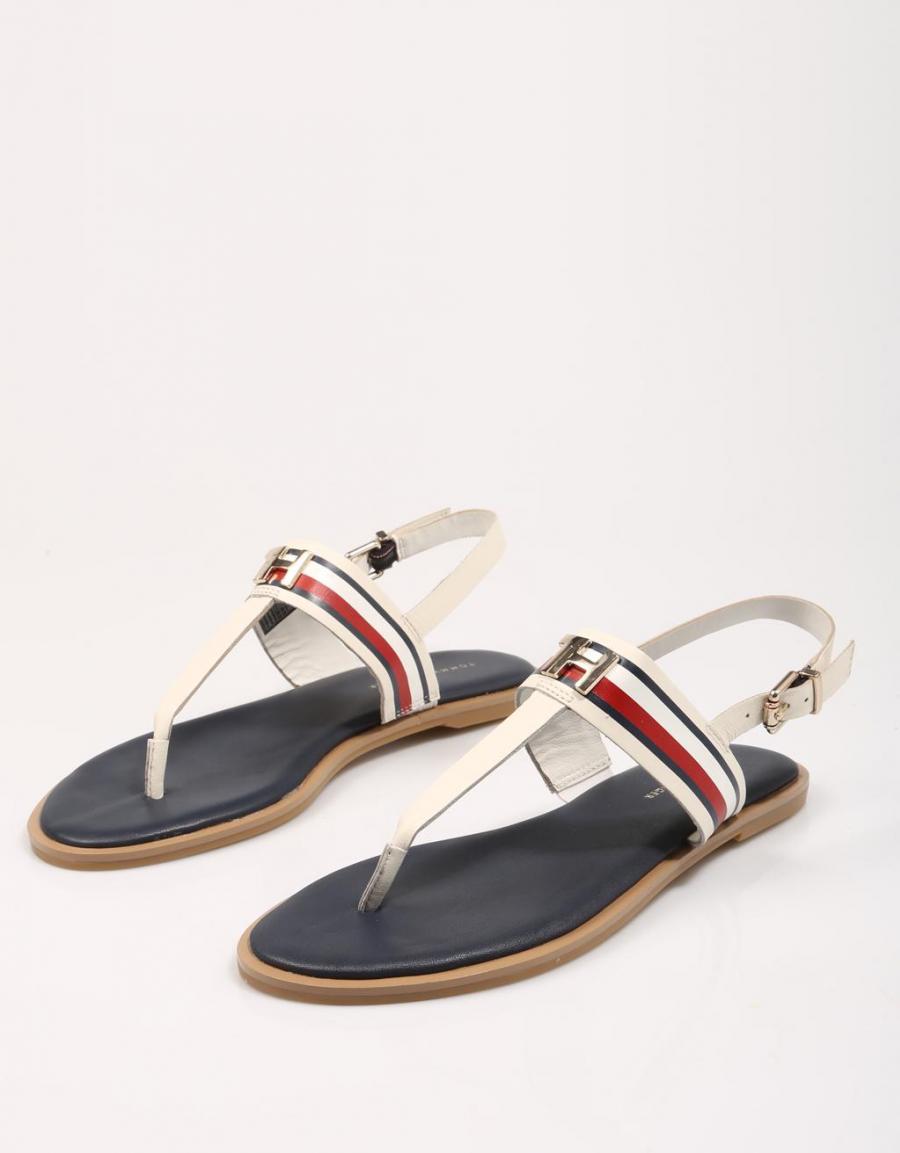 TOMMY HILFIGER Corporate Leather Flat Sandal Hielo