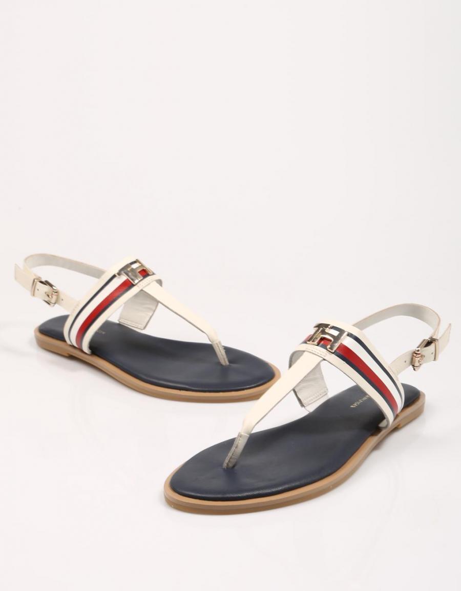 TOMMY HILFIGER Corporate Leather Flat Sandal Gelo
