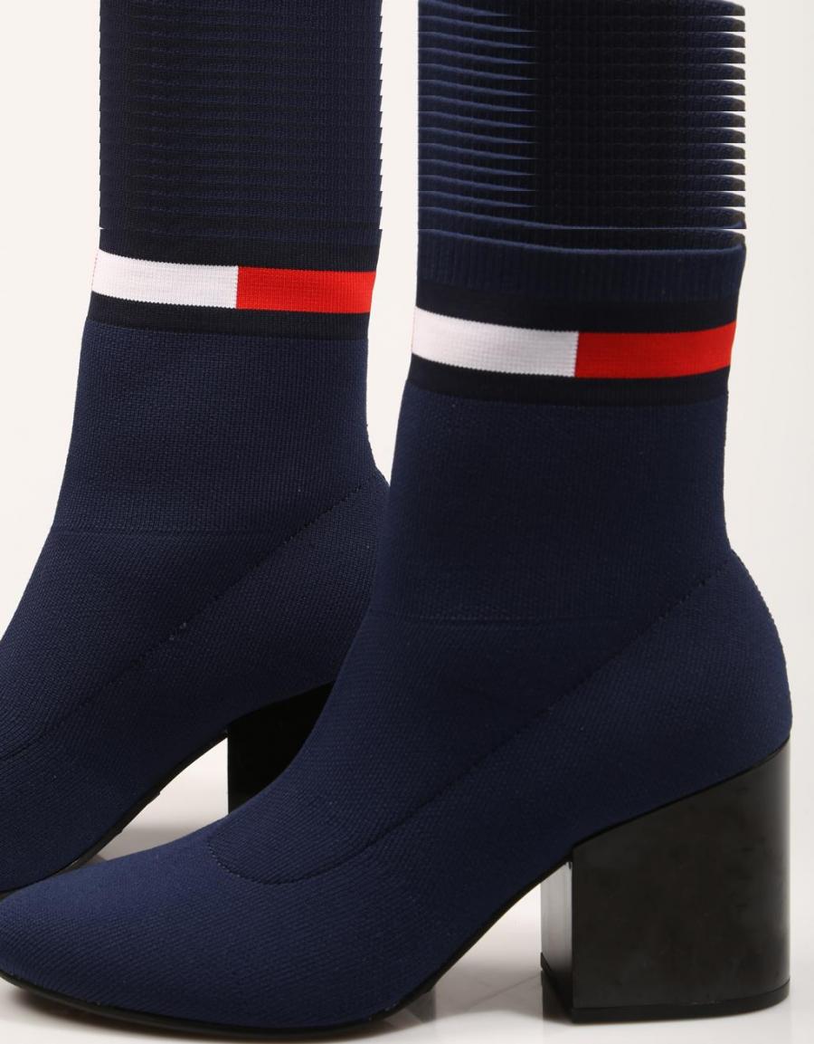 TOMMY HILFIGER Flag Sock Mid Heel Boot Navy Blue