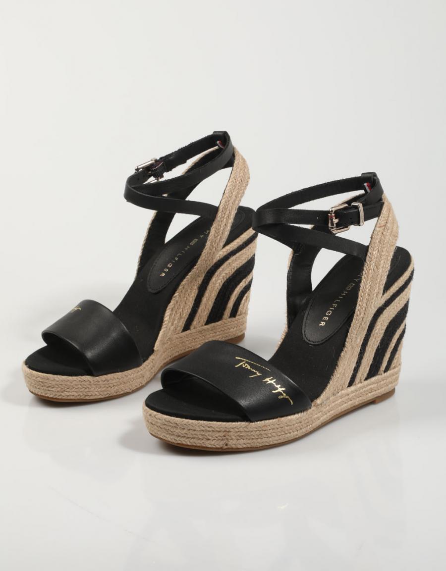 TOMMY HILFIGER Elevated Th Leather Wedge Sandal Negro