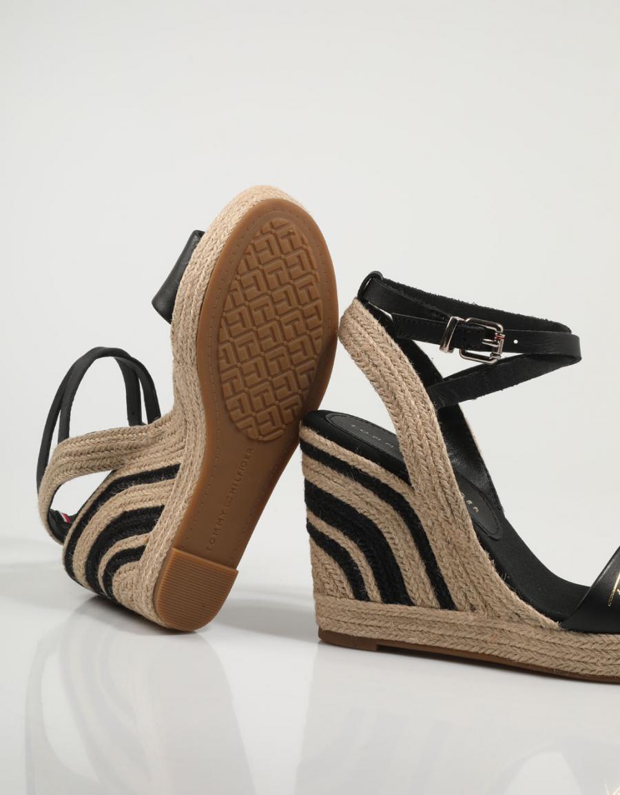 TOMMY HILFIGER Elevated Th Leather Wedge Sandal Preto