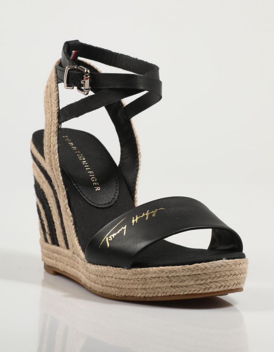 TOMMY HILFIGER Elevated Th Leather Wedge Sandal Preto